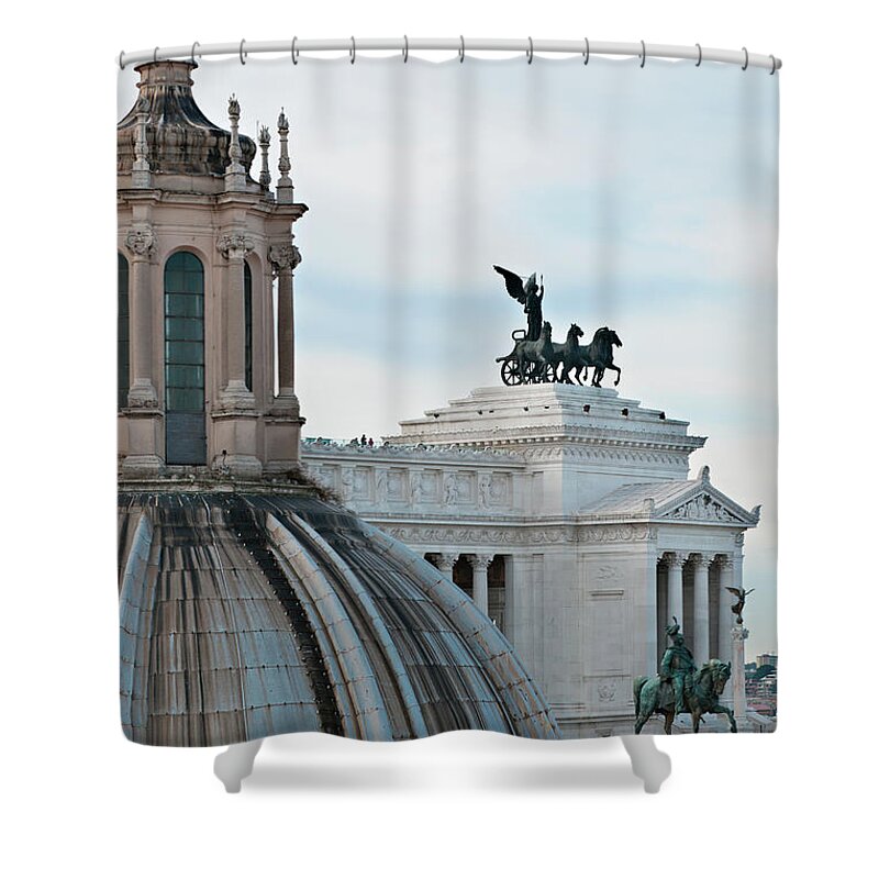 Statue Shower Curtain featuring the photograph Church Dome And Il Vittoriano, Rome by Driendl Group