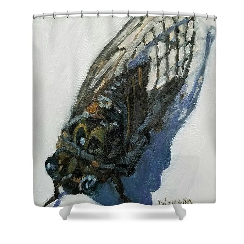 Cicada Nature Oil Painting Bugs Bug Insect Shower Curtain featuring the painting Cicada by Jeff Dickson