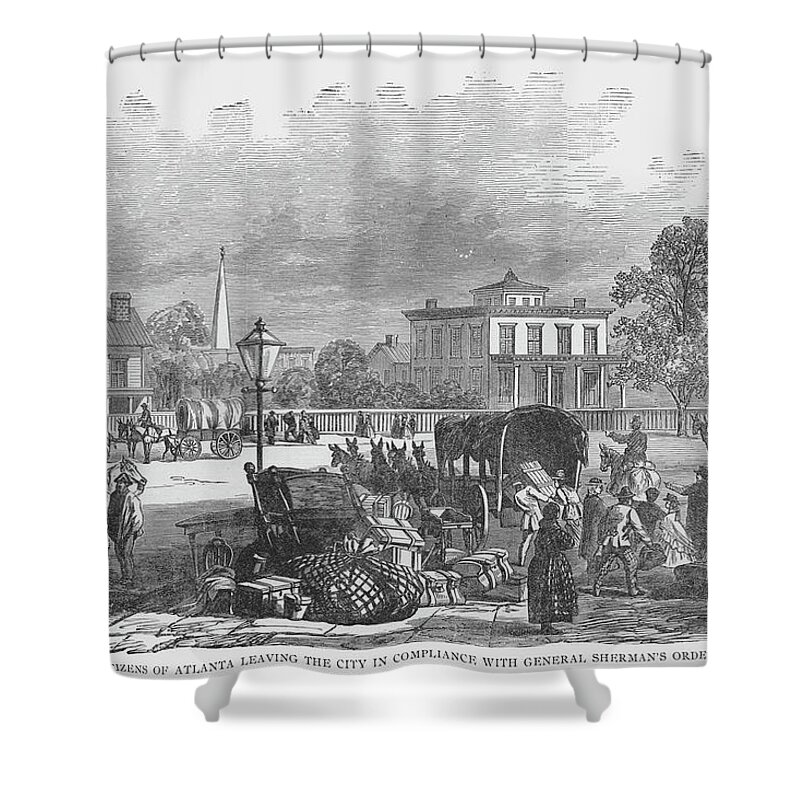 Civilians Shower Curtain featuring the painting Citizens of Atlanta move out per orders of General Sherman by Frank Leslie