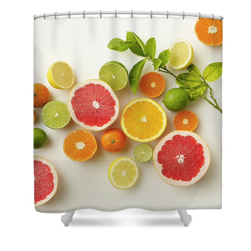 White Background Shower Curtain featuring the photograph Citrus by Carin Krasner