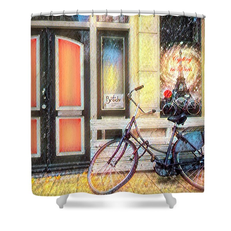 Amsterdam Shower Curtain featuring the photograph City Bike Downtown Oil Painting by Debra and Dave Vanderlaan