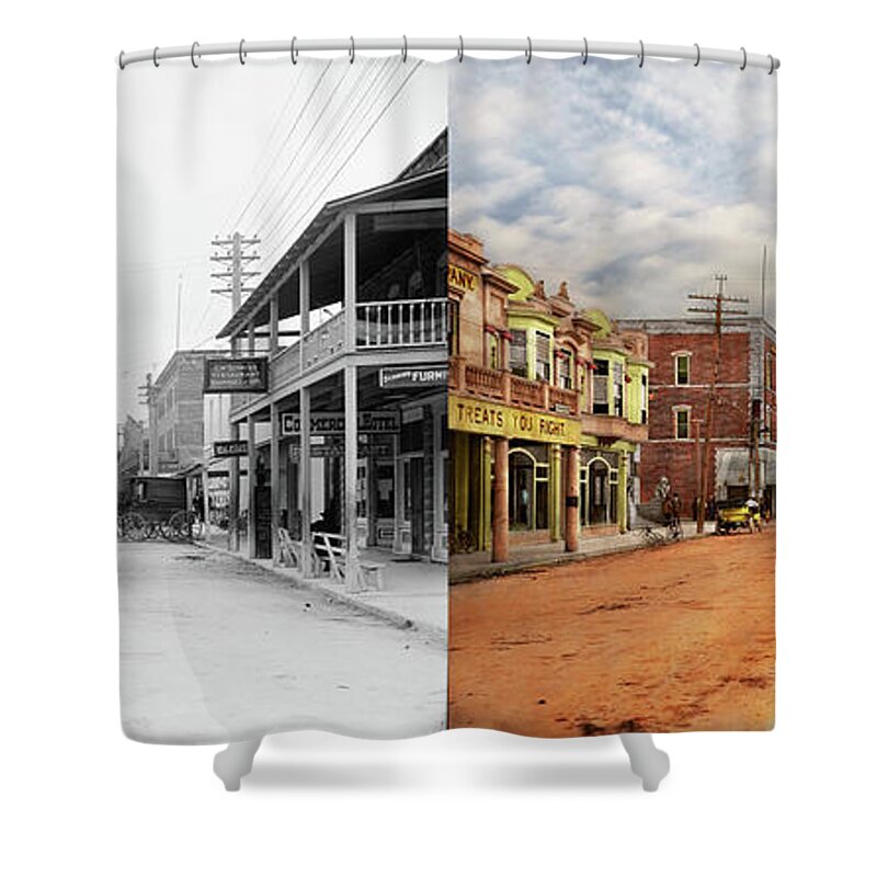 Miami Shower Curtain featuring the photograph City - Miami FL - Downtown Miami 1908 - Side by Side by Mike Savad