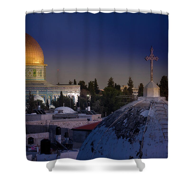 Dome Of The Rock Shower Curtain featuring the photograph City Of Contrasts by Zepperwing