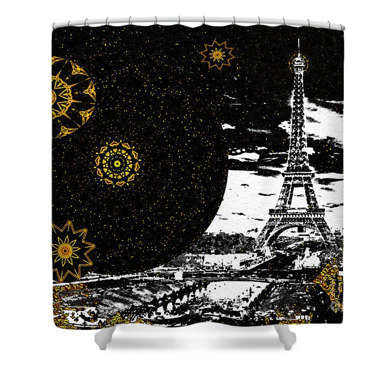 Jazz Shower Curtain featuring the mixed media City of Lights - Kaleidoscope Moon for Children Gone Too Soon Number 6 by Aberjhani