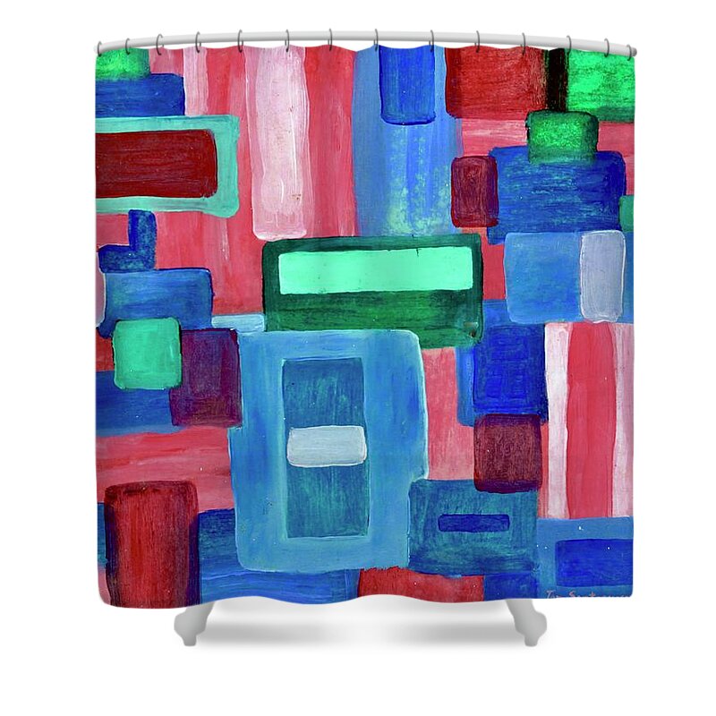 Abstract Rectangles City Traffic Movement Shower Curtain featuring the painting City Traffic by Thomas Santosusso