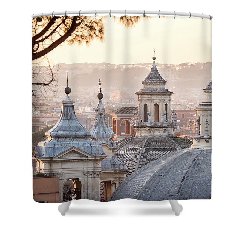 Outdoors Shower Curtain featuring the photograph Cityscape With Church Cupolas, Rome by Romaoslo