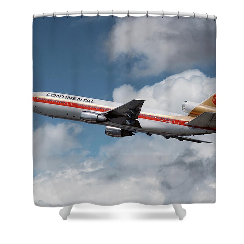 Continental Airlines Shower Curtain featuring the photograph Classic Continental Airlines DC-10 by Erik Simonsen