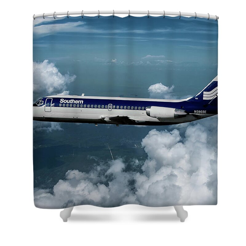 Southern Airways Shower Curtain featuring the mixed media Classic Southern Airways DC-9 by Erik Simonsen