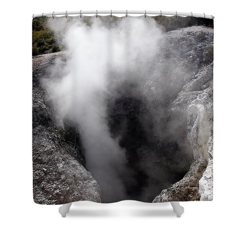 Risk Shower Curtain featuring the photograph Close Up Of Volcanic Rocks, Rotorua by Cultura Exclusive/laura Arsie