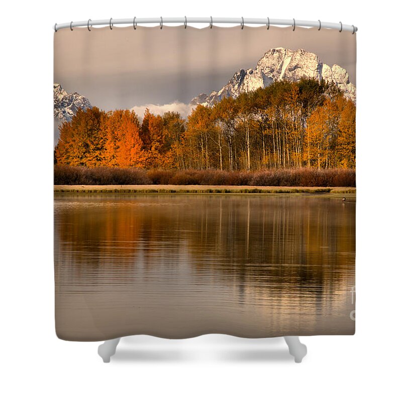 Oxbow Bend Shower Curtain featuring the photograph Cloud Over Fall Foliage At Oxbow Bend by Adam Jewell