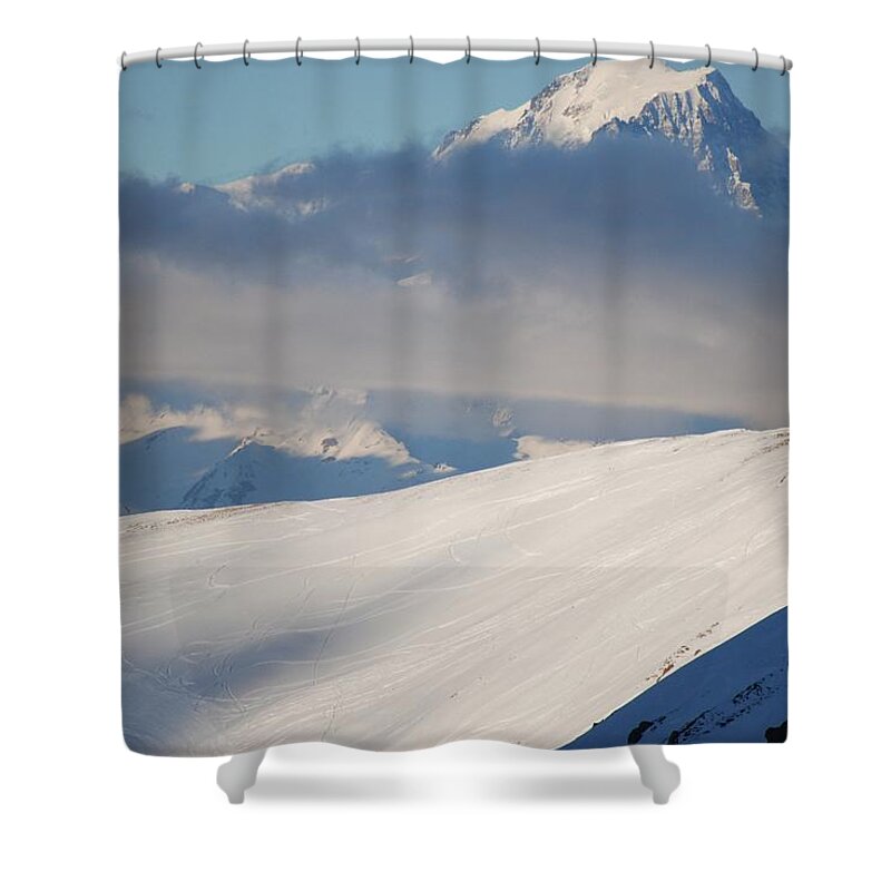 Tranquility Shower Curtain featuring the photograph Clouded Mountains by Bart Dubelaar