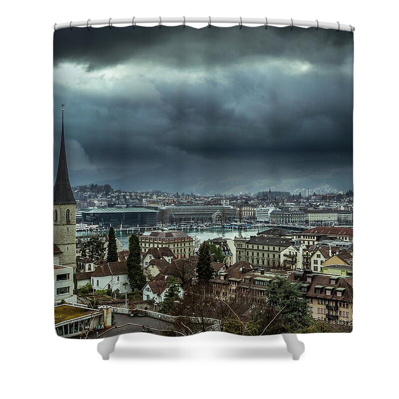 Tranquility Shower Curtain featuring the photograph Clouds Over Lucerne by Www.galerie-ef.de