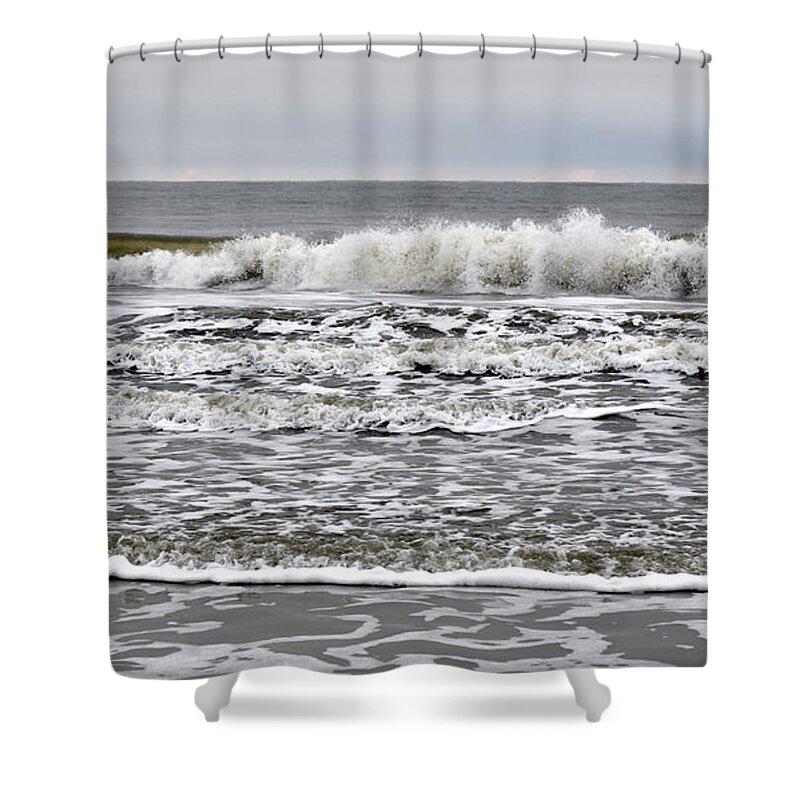 Surf's Up Shower Curtain featuring the photograph Cloudy day morning surf on Hilton Head Island by Dennis Schmidt