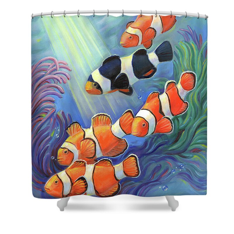 Clownfish Shower Curtain featuring the painting Clownfish Paradise by Svitozar Nenyuk