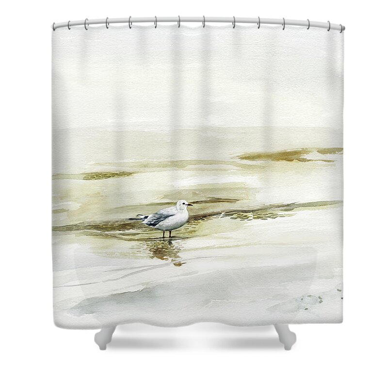 Coastal & Tropical+animals & Nature+birds Shower Curtain featuring the painting Coastal Gull I by Victoria Borges