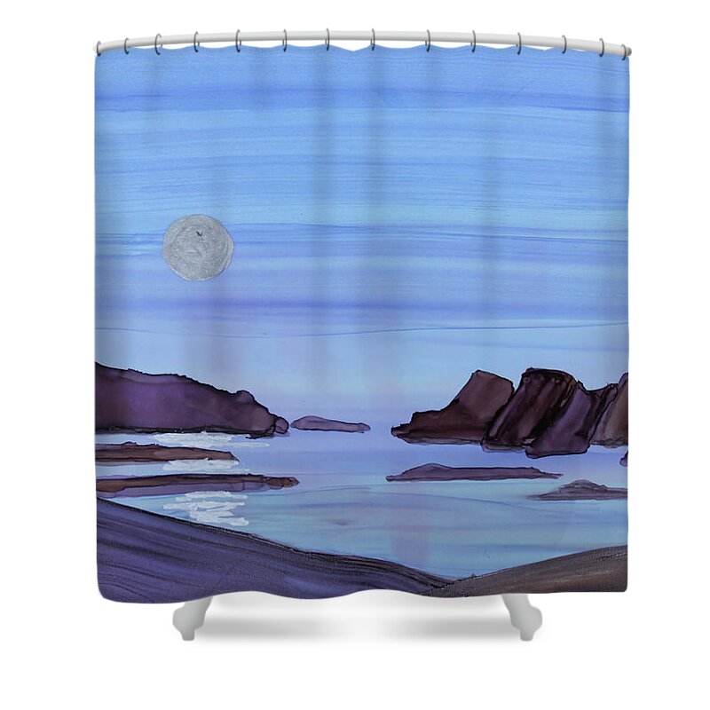 Moon Shower Curtain featuring the painting Coastal Moon by Jenny Armitage
