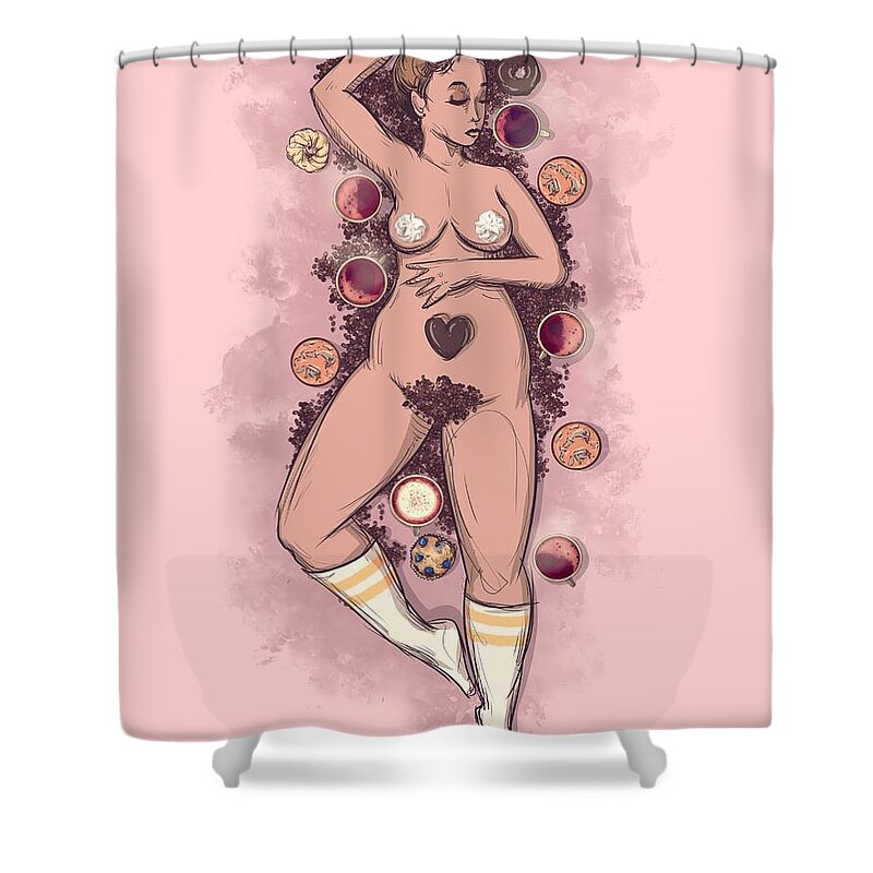 Coffee Shower Curtain featuring the drawing Coffee Queen by Ludwig Van Bacon