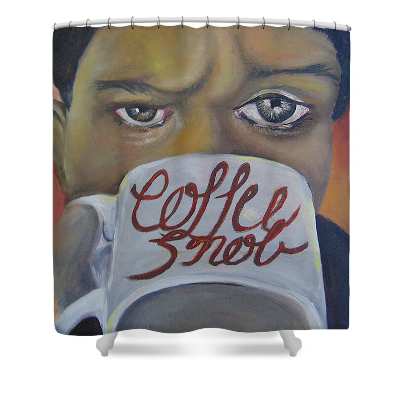 Coffee Cup Shower Curtain featuring the Coffee Snob by Saundra Johnson