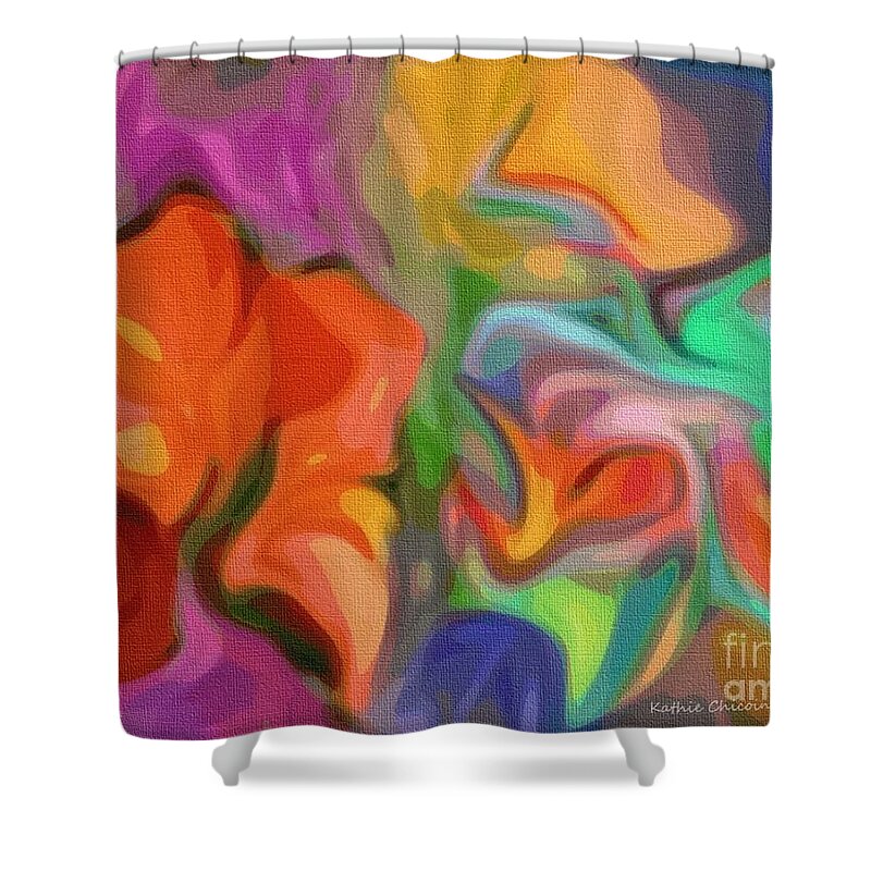 Contemporary Art Shower Curtain featuring the digital art Color Coded by Kathie Chicoine