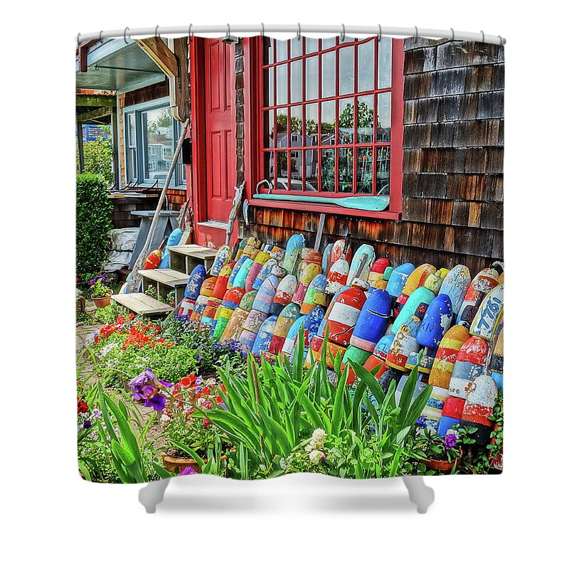 Lobster Shower Curtain featuring the photograph Colorful Buoys by Don Margulis
