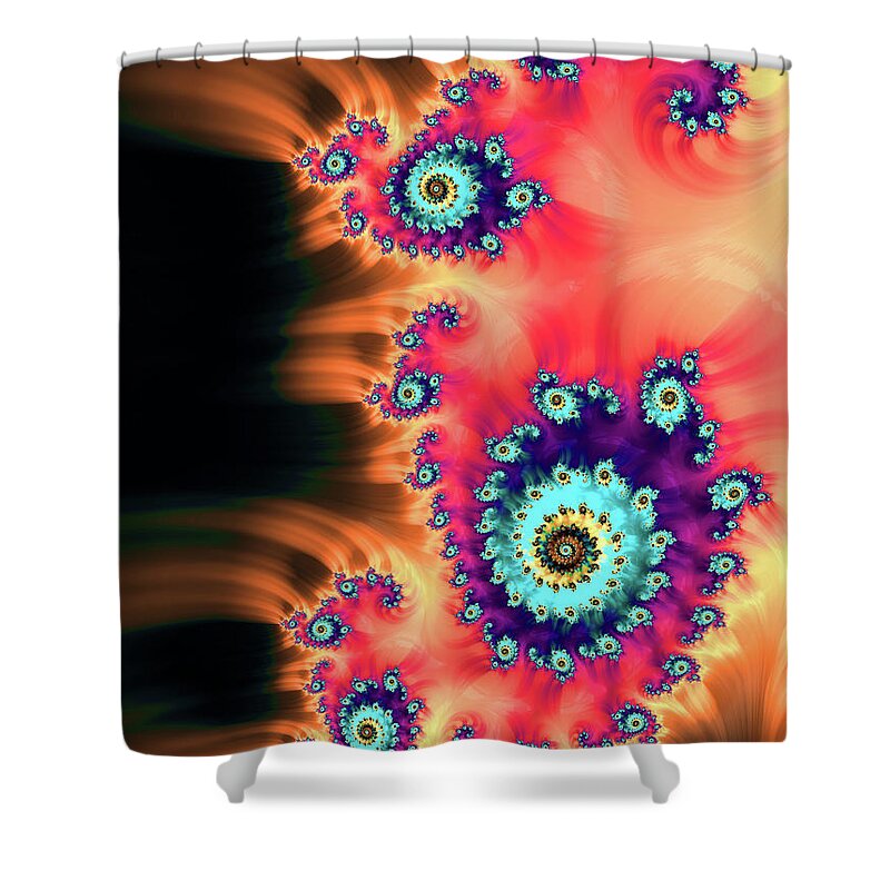 Fractal Shower Curtain featuring the digital art Colorful Fractal Art orange red turquoise by Matthias Hauser
