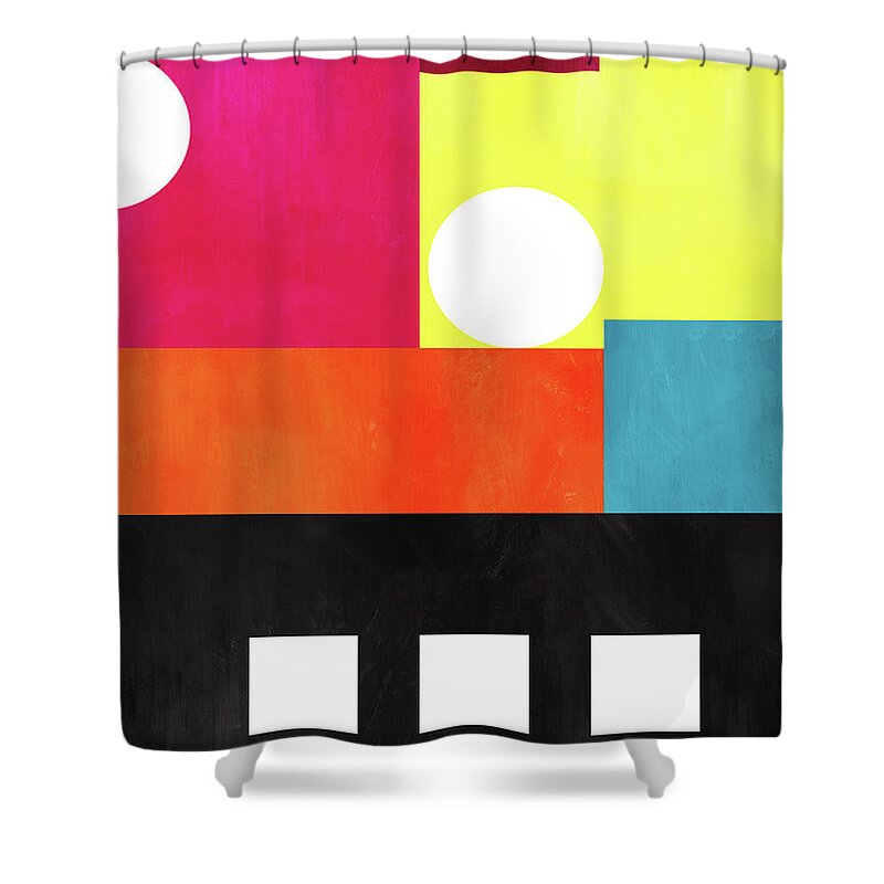 Geometric Shower Curtain featuring the mixed media Colorful Geometric Abstract 1- Art by Linda Woods by Linda Woods