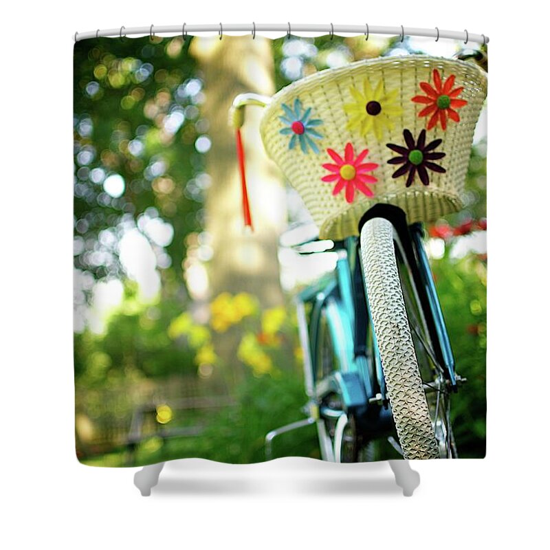Streamer Shower Curtain featuring the photograph Colorful Girls Vintage Bicycle With by Melissa Ross