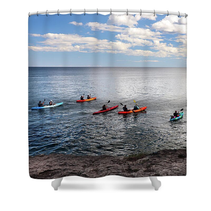 Beautiful Day Shower Curtain featuring the photograph Colorful Kayaks by David T Wilkinson