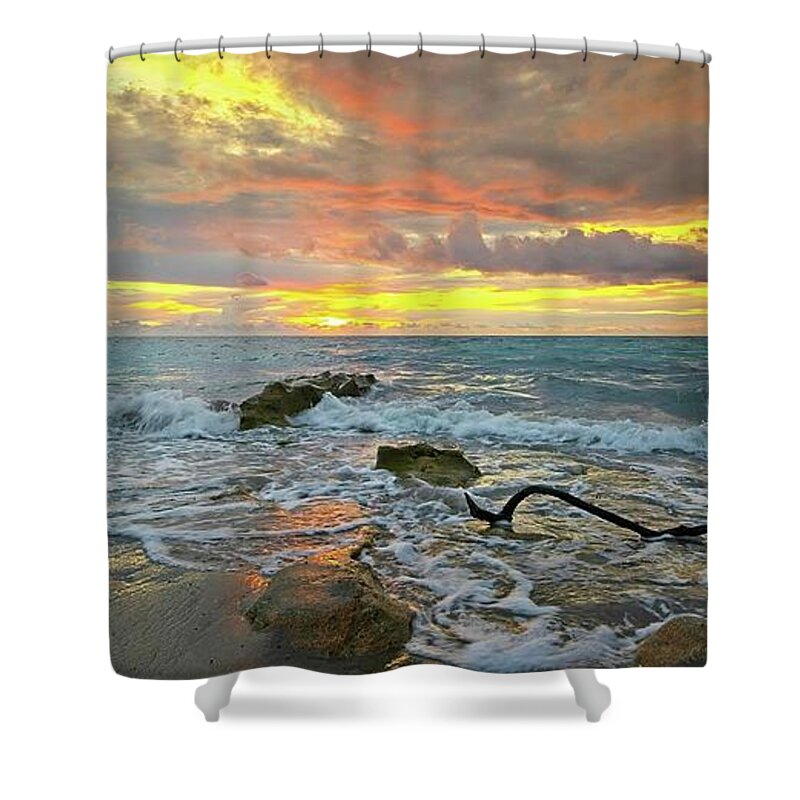 Carlin Park Shower Curtain featuring the photograph Colorful Morning Sky and Sea by Steve DaPonte