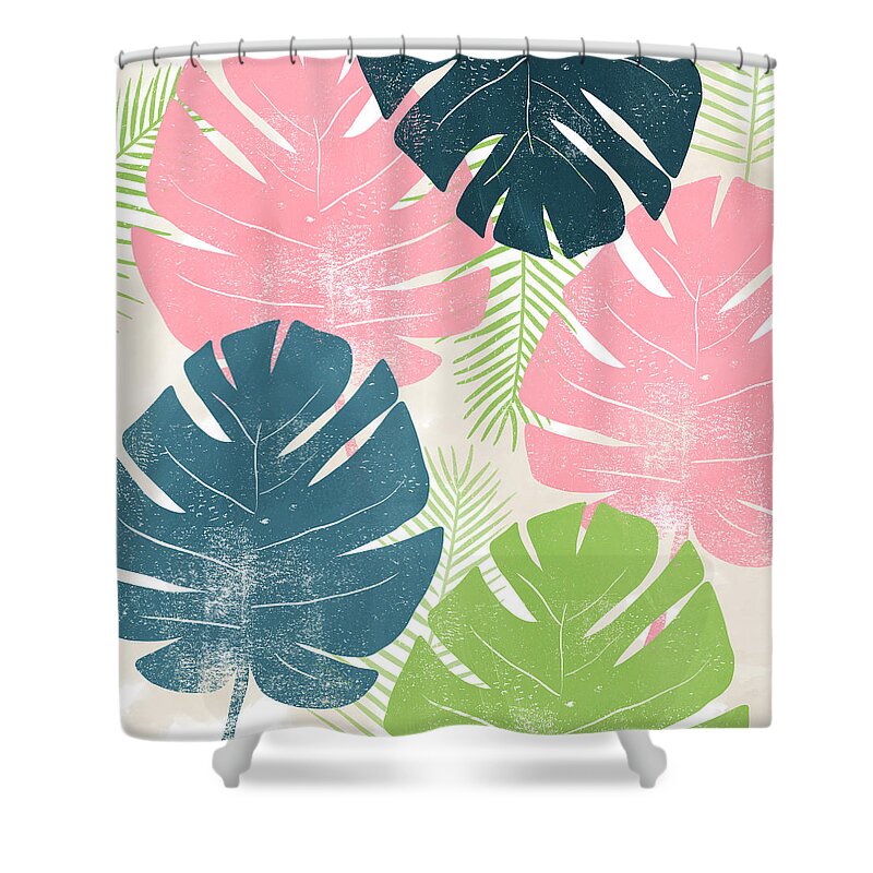 Tropical Shower Curtain featuring the mixed media Colorful Palm Leaves 1- Art by Linda Woods by Linda Woods