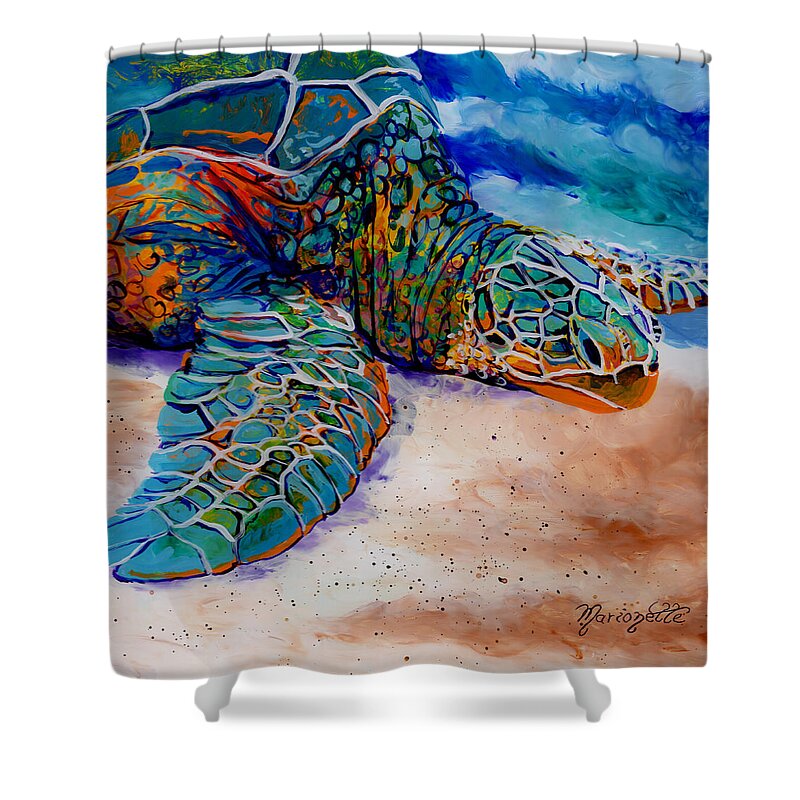 Turtle Shower Curtain featuring the painting Colorful Sea Turtle by Marionette Taboniar