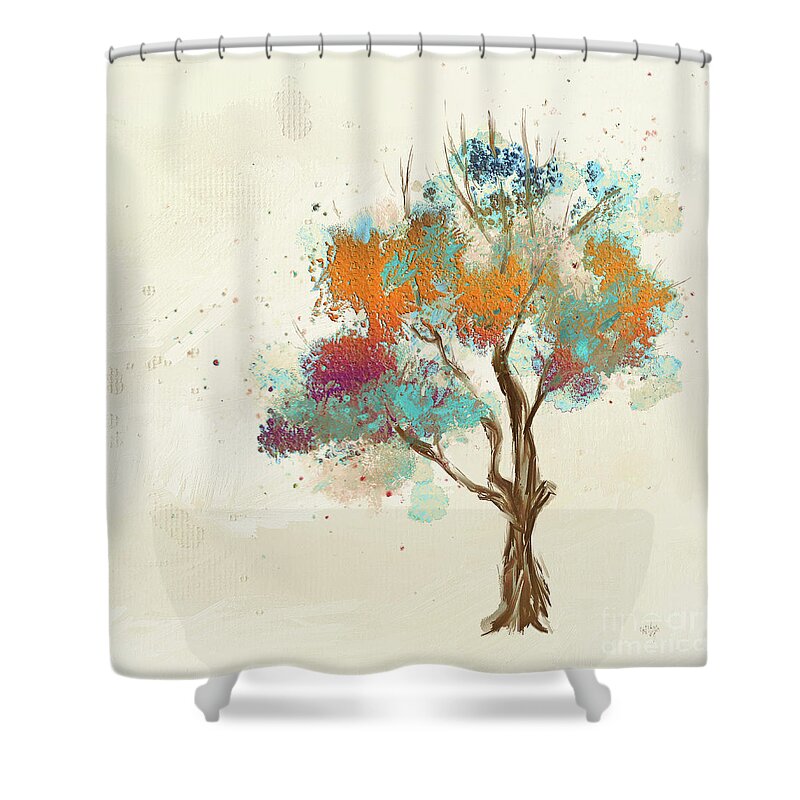 Tree Shower Curtain featuring the digital art Colorful Tree by Lois Bryan