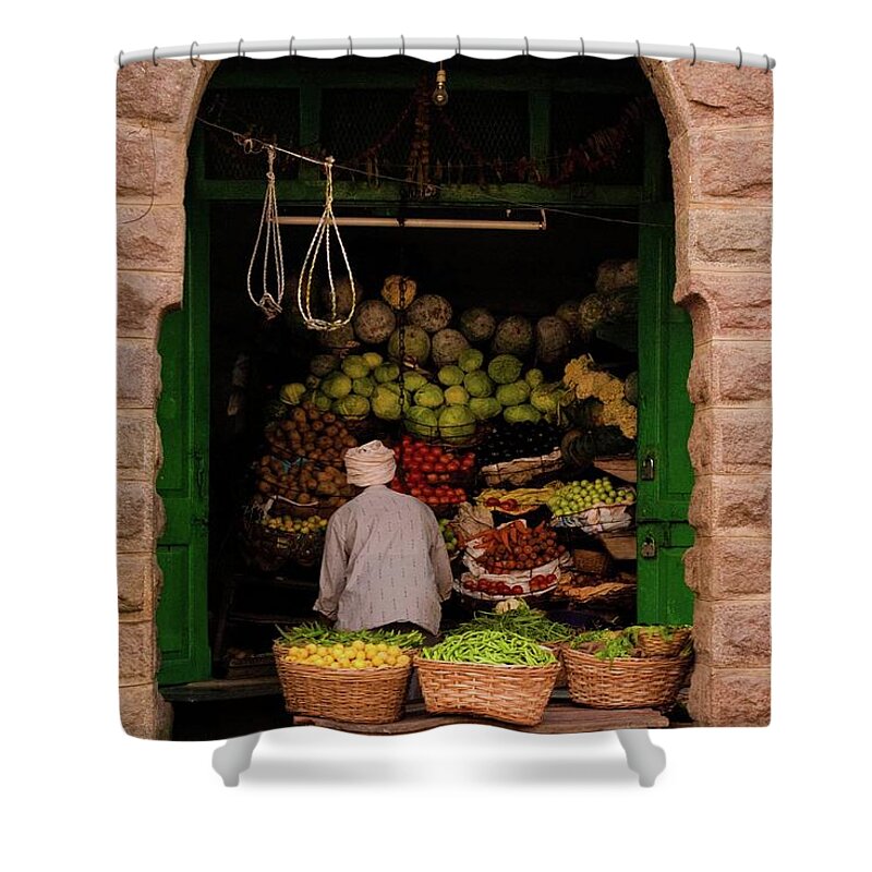 Working Shower Curtain featuring the photograph Colorful Vegetables Shop by Neha Singh
