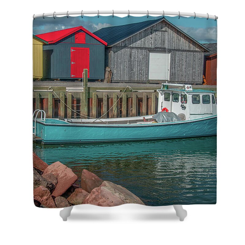 Graham Pond Shower Curtain featuring the photograph Colors of Graham Pond Dockside by Marcy Wielfaert