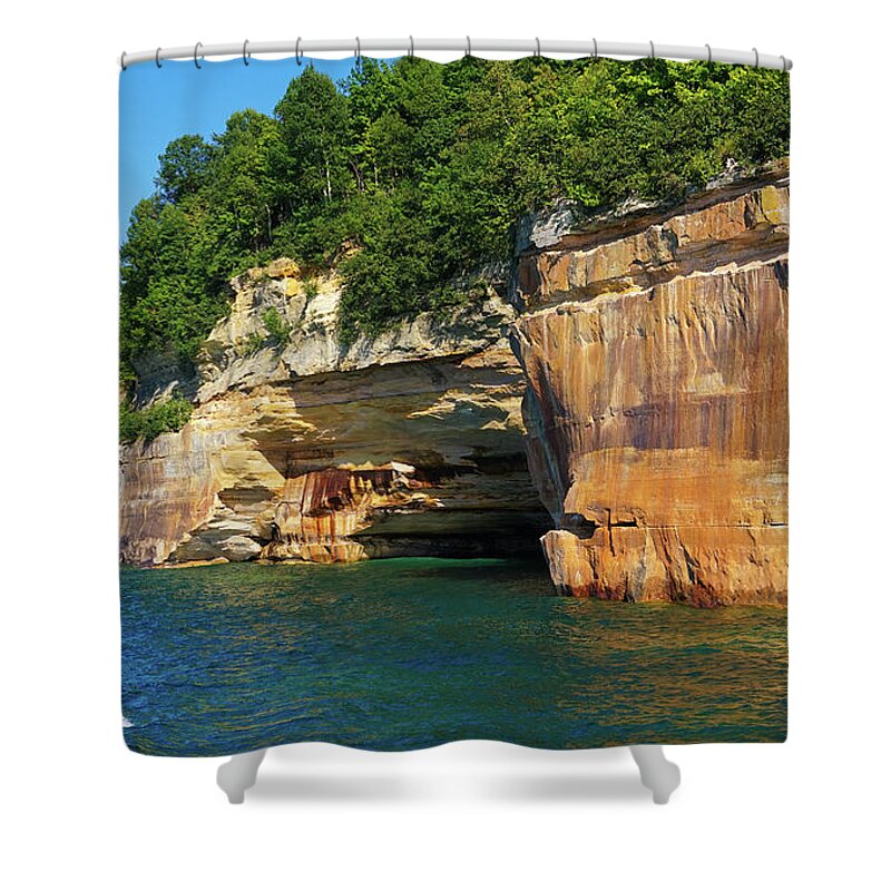 Colors Of Pictured Rocks Shower Curtain featuring the photograph Colors of Pictured Rocks by Rachel Cohen