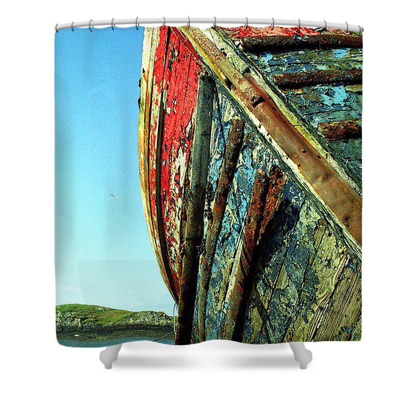 Tranquility Shower Curtain featuring the photograph Colourful Old Boat by Leverstock