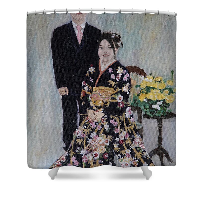 Japan Shower Curtain featuring the painting Coming of Age Day Portrait by Masami IIDA