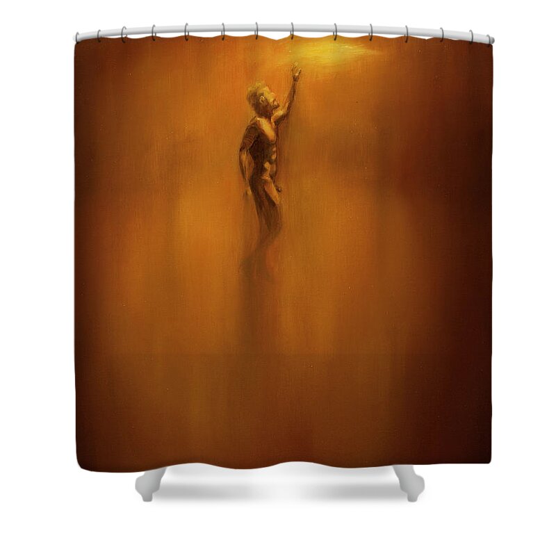 Portrait Shower Curtain featuring the painting Coming Up for Air by Carlos Flores