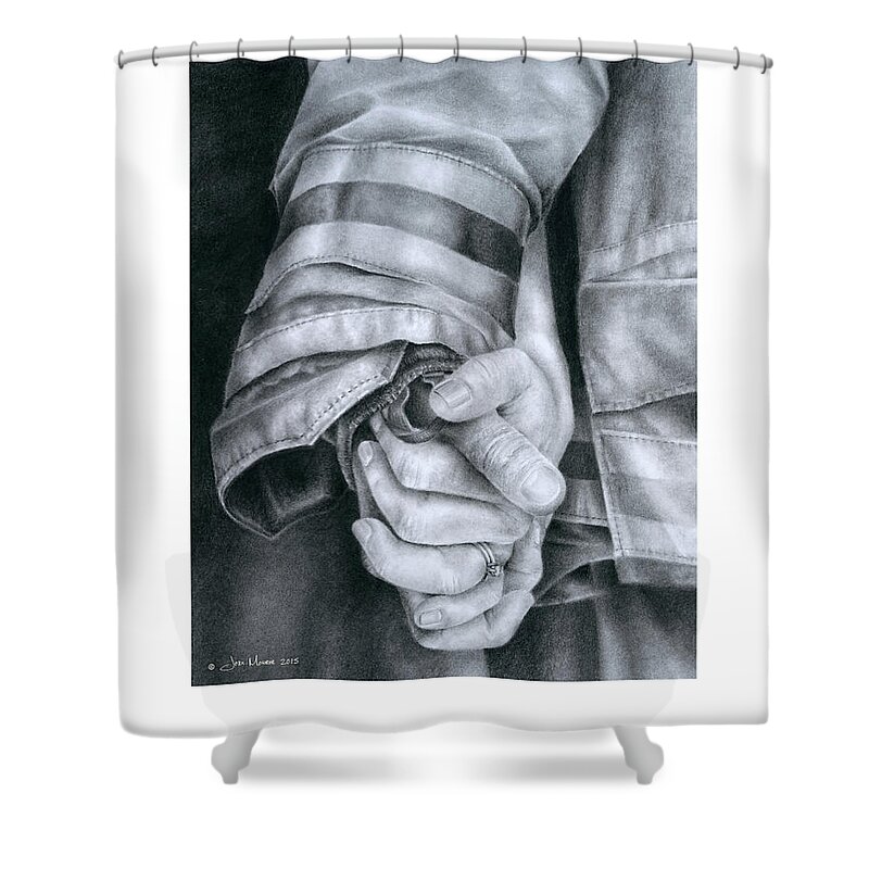Firefighter Shower Curtain featuring the drawing Commitment by Jodi Monroe