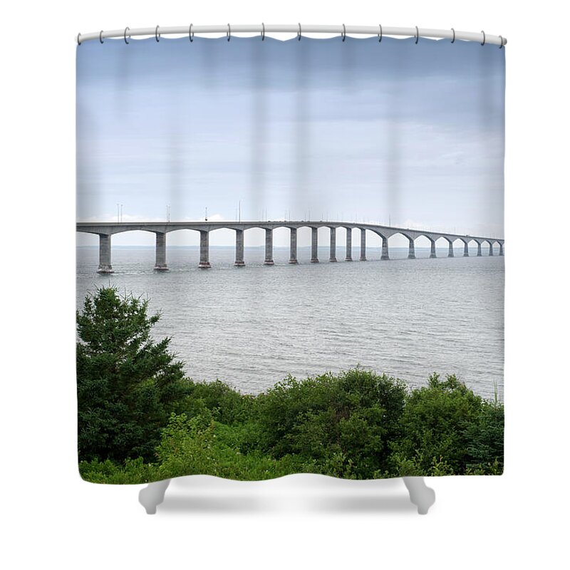 Freight Transportation Shower Curtain featuring the photograph Confederation Bridge Connecting New by Brytta