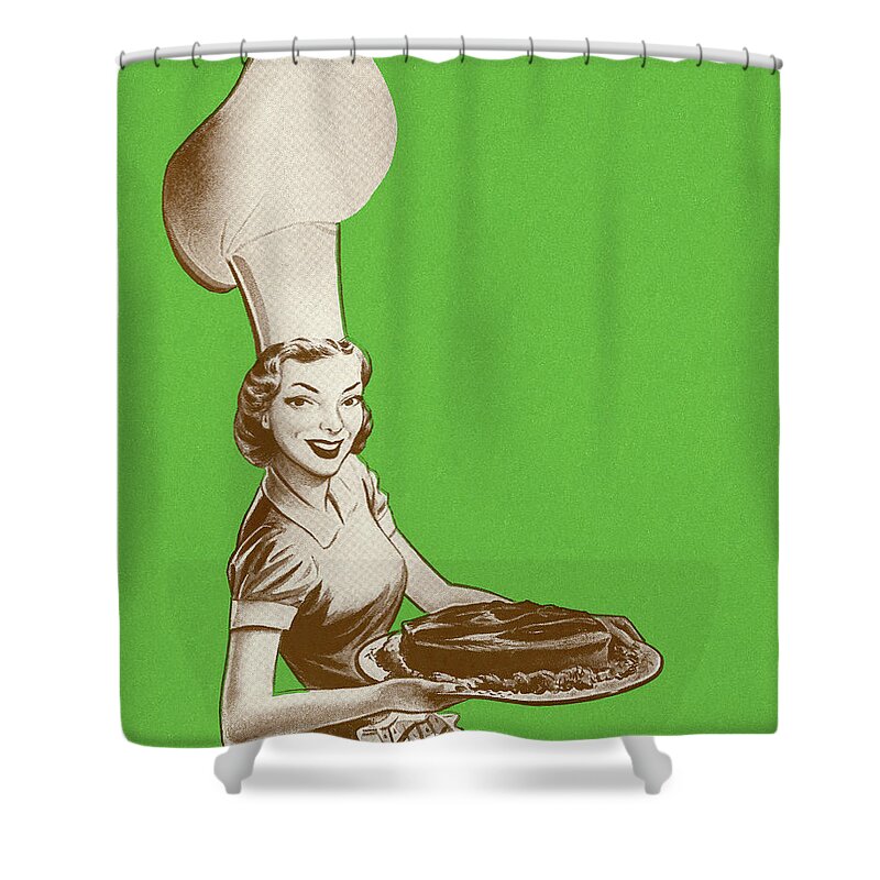 Accessories Shower Curtain featuring the drawing Cook Holding a Large Platter of Food by CSA Images