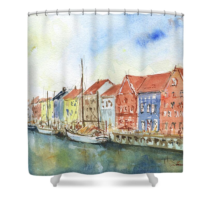 Copenhagen Art Shower Curtain featuring the painting Copenhagen Nyhavn by Juan Bosco