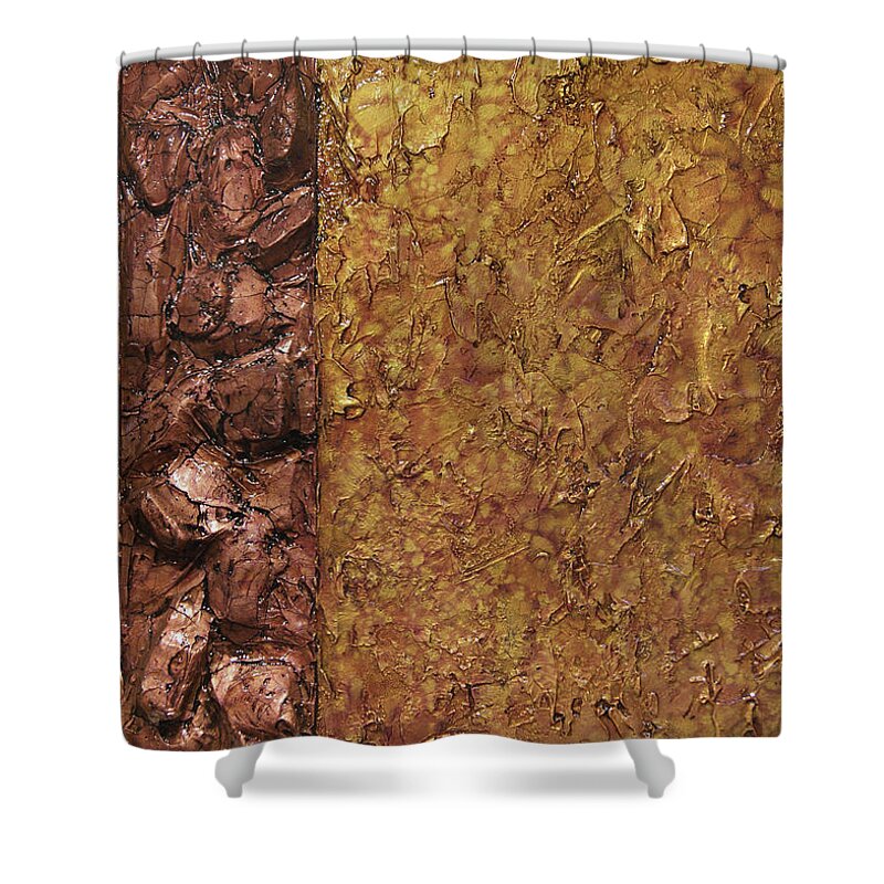 Gold Shower Curtain featuring the mixed media Copper and Gold #1 by Christopher Schranck