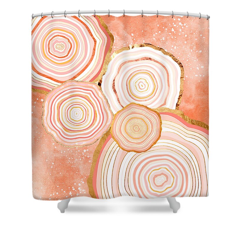 Coral Shower Curtain featuring the digital art Coral Agate Abstract by Spacefrog Designs