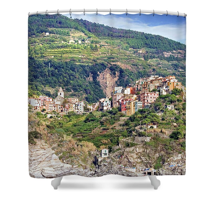 Built Structure Shower Curtain featuring the photograph Corniglia View by Ellen Van Bodegom