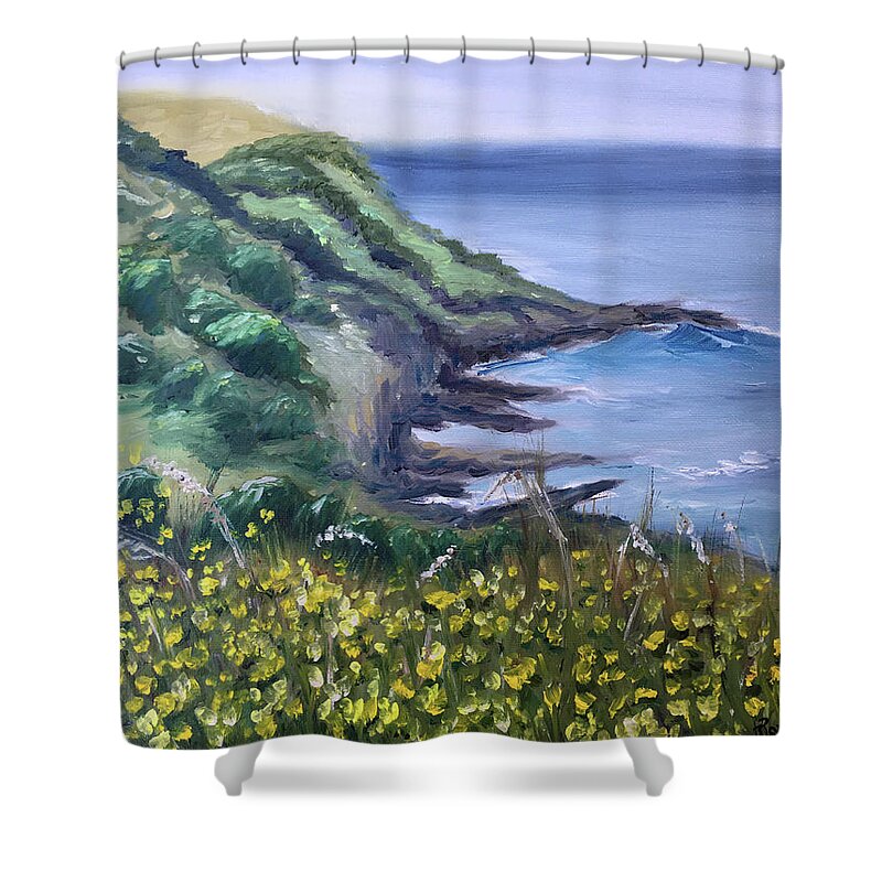 Cornwall Shower Curtain featuring the painting Cornwall by Roxy Rich