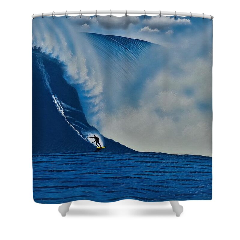 Surfing Shower Curtain featuring the painting Cortes Bank 2001 by John Kaelin