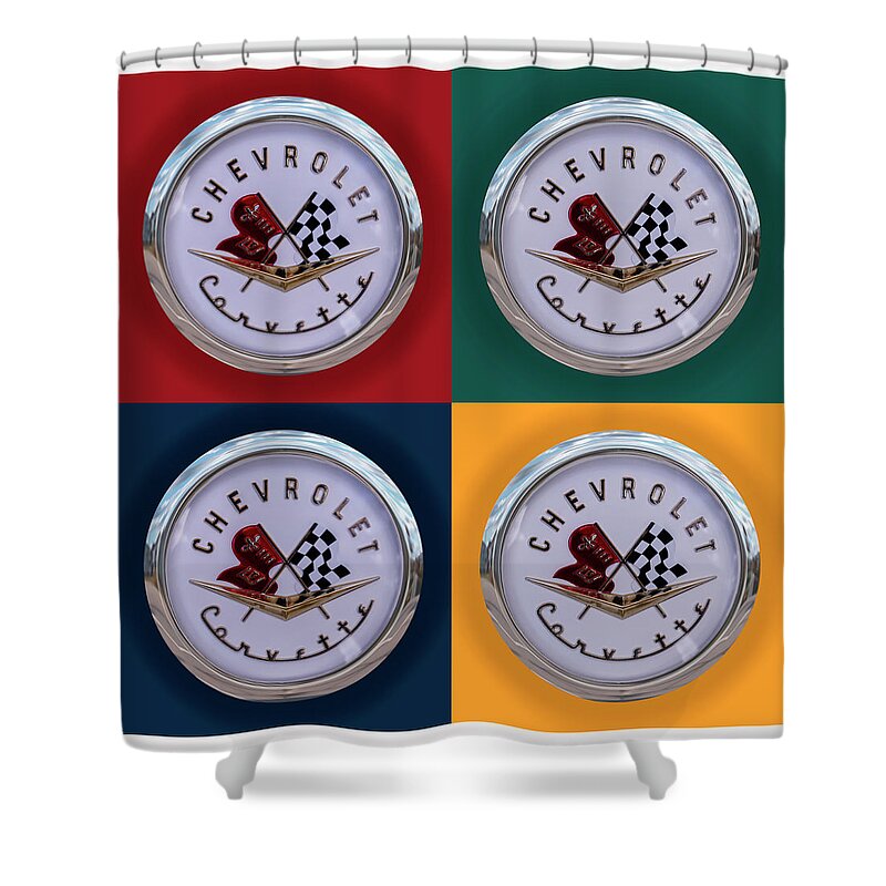 Corvette Shower Curtain featuring the mixed media Corvette squared by Arttography LLC