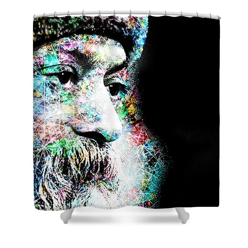 Cosmic Shower Curtain featuring the digital art Cosmic Osho by J U A N - O A X A C A