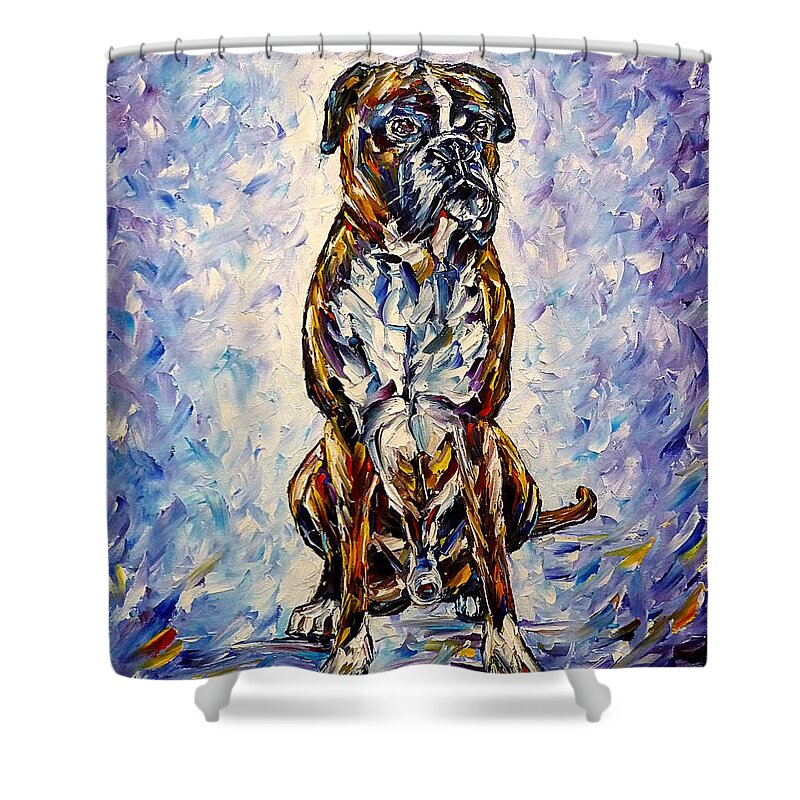 I Love Dogs Shower Curtain featuring the painting Cosmo by Mirek Kuzniar